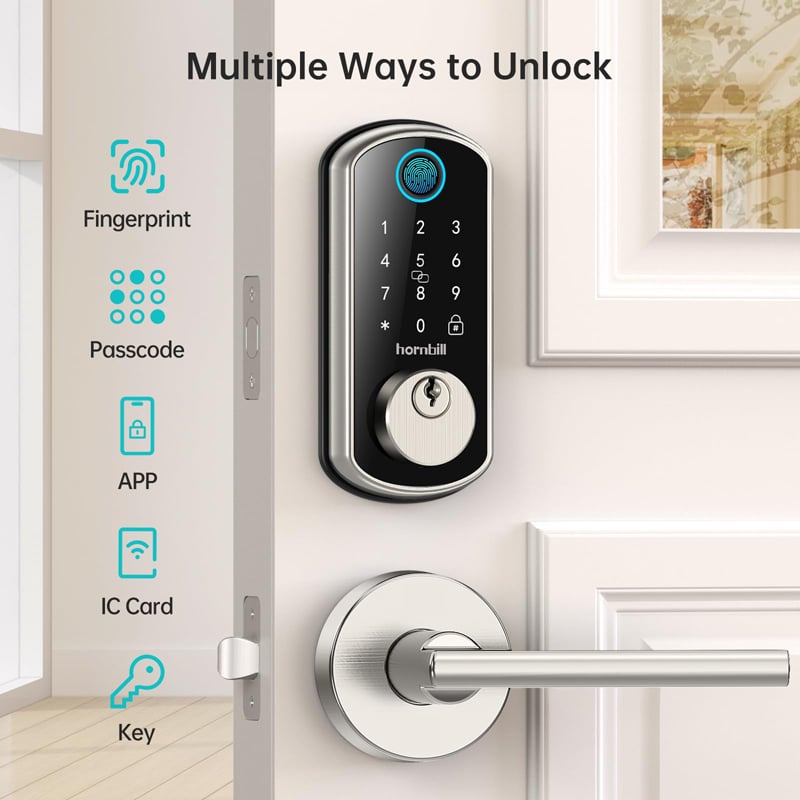 Keyless Deadbolt Handle Hornbill Smart WiFi Deadbolt Lock - Keyless Entry With Fingerprint, Code, Alexa & App Control, Oil Rubbed Bronze Fingerprint Smart Lock