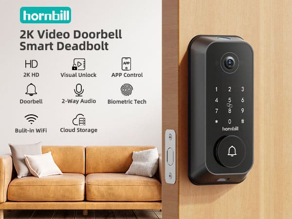 Hornbill 2K wireless doorbell camera smart lock