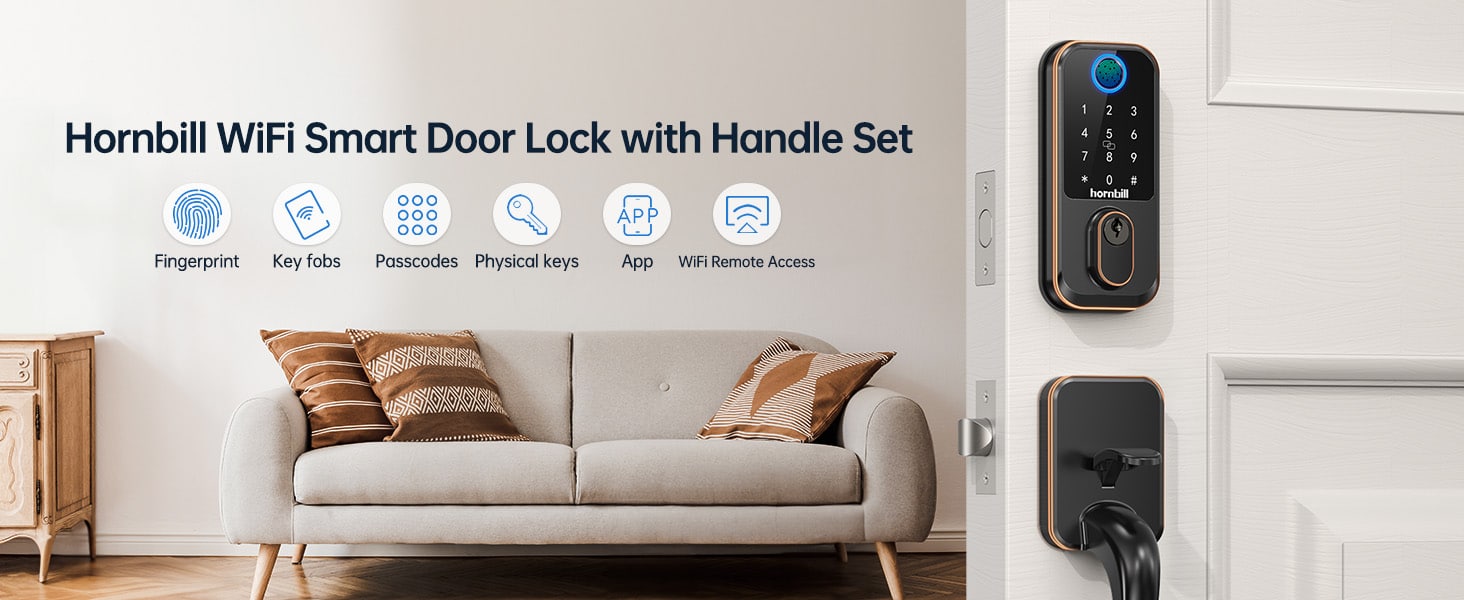 Hornbill WiFi Smart Door Lock with Handle Set ORB banner M3