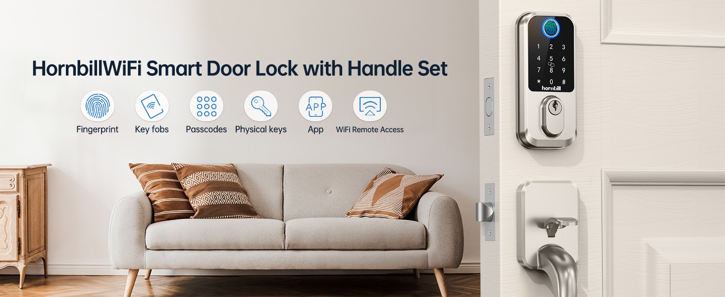 Hornbill WiFi Smart Door Lock with Handle Set silver banner M3