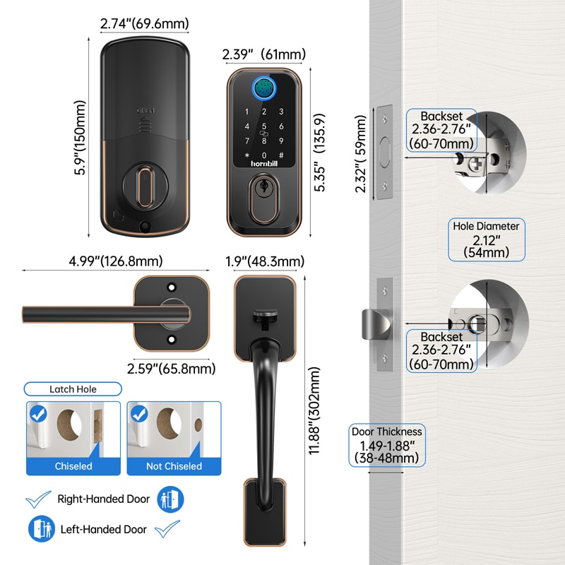 M3 Hornbill WiFi Smart Locks for Front Door - Easy install