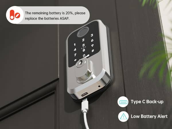 M3 Hornbill best wifi smart locks for home - Emergency Charging