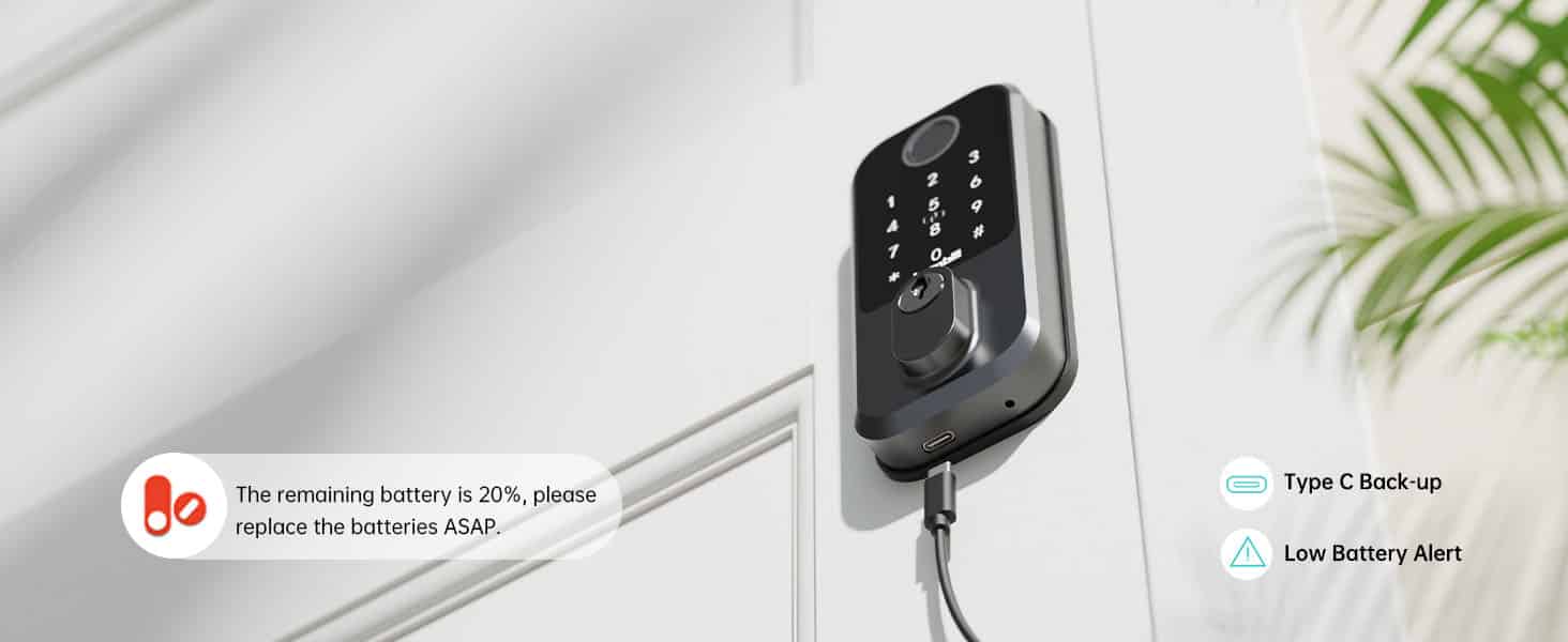 M3 best keyless wifi door lock - Emergency Charging