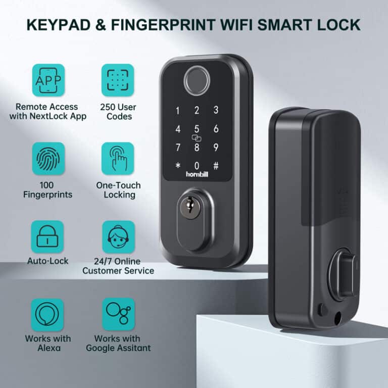 Hornbill WiFi Smart Deadbolt Door Lock – Fingerprint, Keypad, IC Card, App Control, Alexa/Google Home, Auto-Lock, Remote Access, 300+ Users