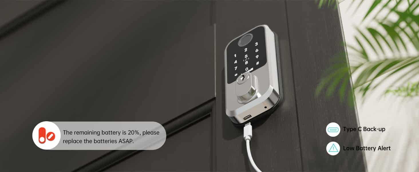 M3 best wifi smart locks for home - Emergency Charging