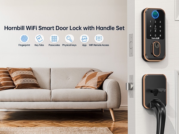 WiFi Smart Door Lock with Handle Set ORB banner M3 Hornbill