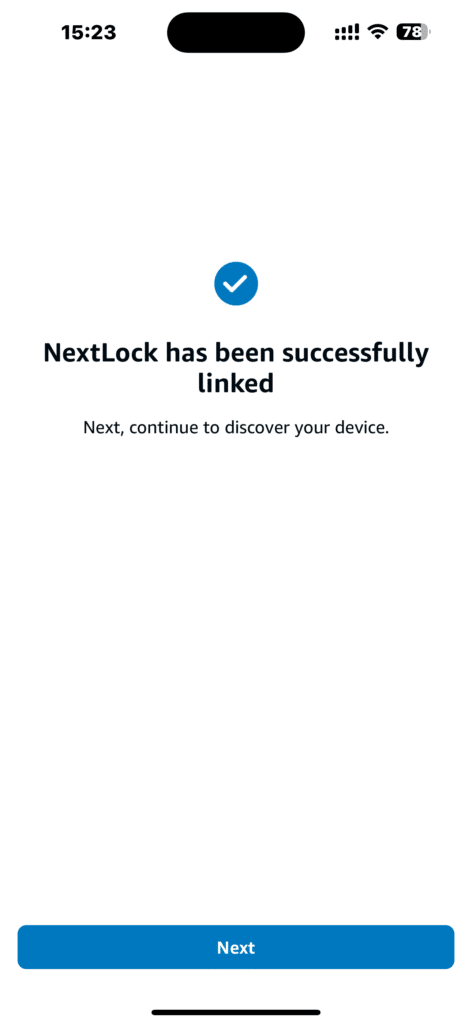 Pic 18-Next lock account linked successfully to Alexa